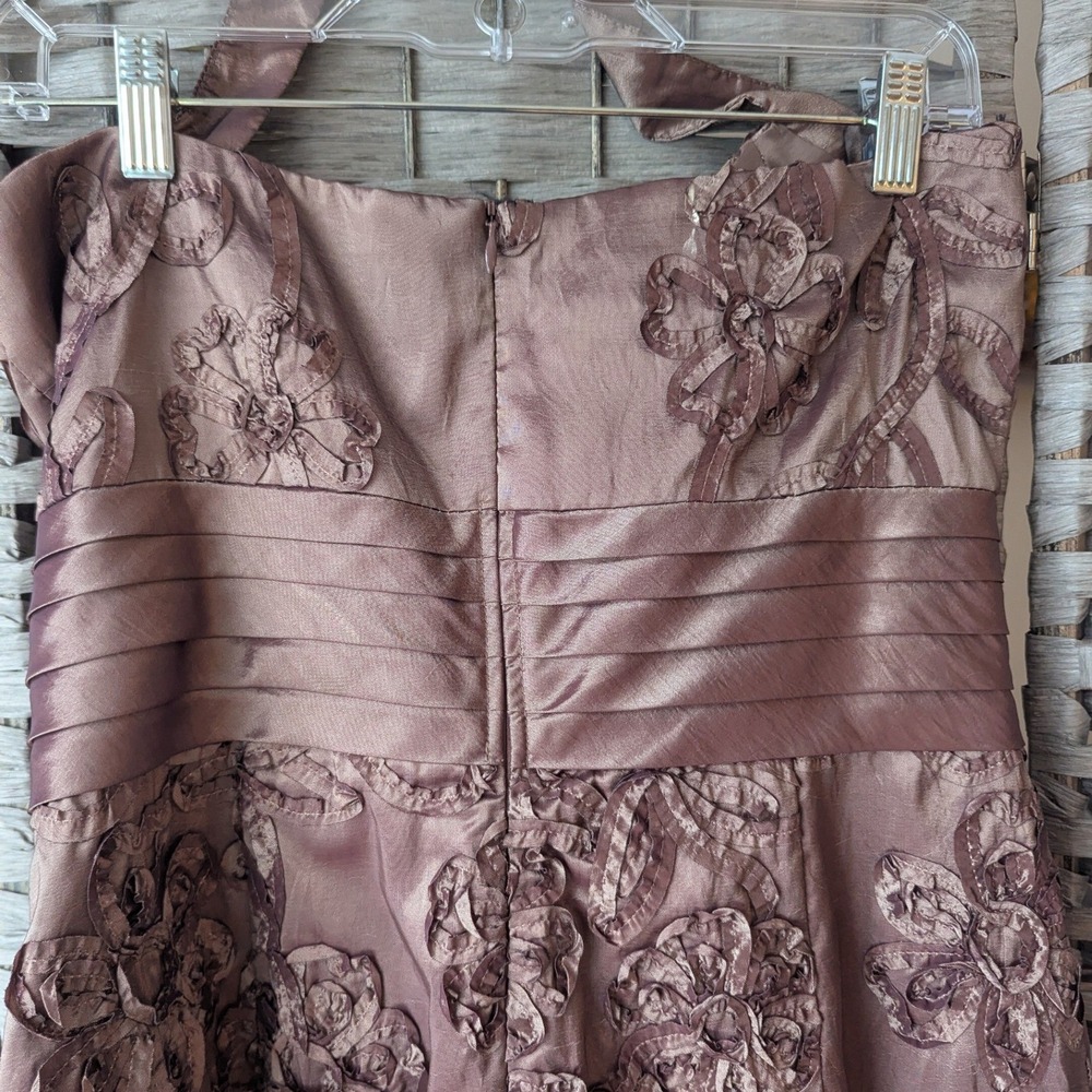 Brown Halter Mermaid Dress Gown Floral Embroidered Sz 10 Taffeta Wedding Guest - Picture 6 of 12